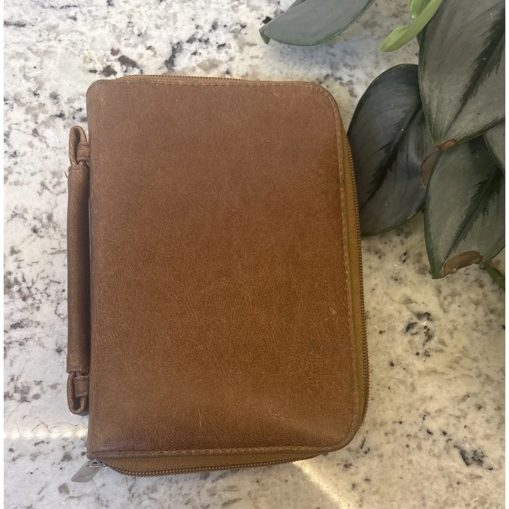 Franklin‎ Covey? Compact Brown Leather Planner Organizer Wallet Binder READ